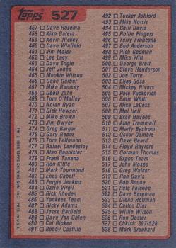 1984 Topps #527 Checklist: 397-528 Back