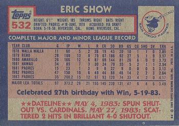 1984 Topps #532 Eric Show Back