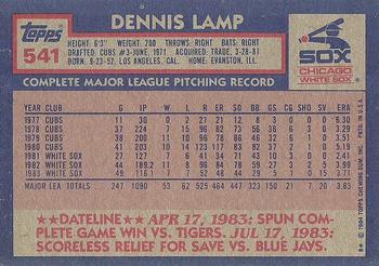 1984 Topps #541 Dennis Lamp Back