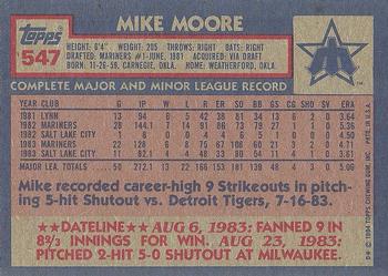 1984 Topps #547 Mike Moore Back