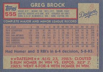 1984 Topps #555 Greg Brock Back