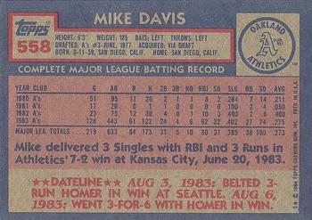 1984 Topps #558 Mike Davis Back