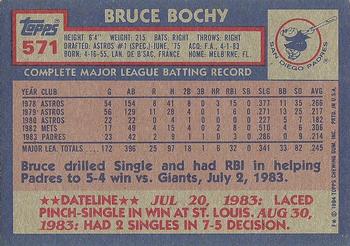 1984 Topps #571 Bruce Bochy Back