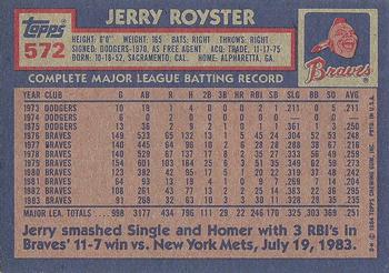 1984 Topps #572 Jerry Royster Back