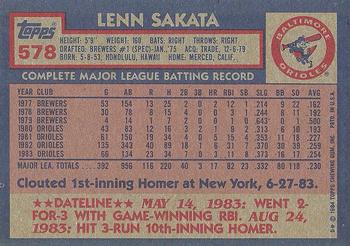 1984 Topps #578 Lenn Sakata Back
