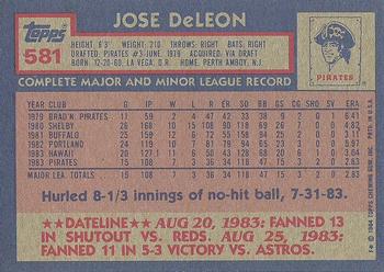 1984 Topps #581 Jose DeLeon Back
