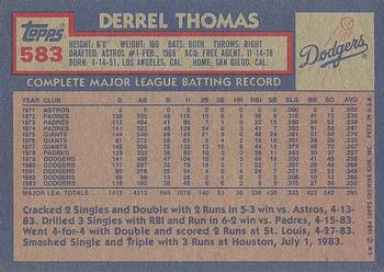 1984 Topps #583 Derrel Thomas Back