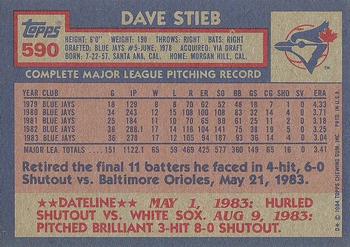 1984 Topps #590 Dave Stieb Back