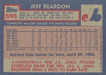 1984 Topps #595 Jeff Reardon Back