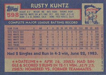 1984 Topps #598 Rusty Kuntz Back