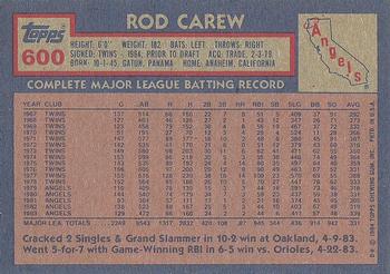 1984 Topps #600 Rod Carew Back