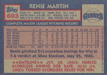 1984 Topps #603 Renie Martin Back