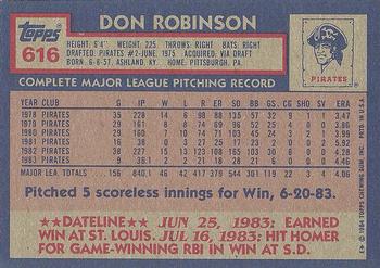 1984 Topps #616 Don Robinson Back