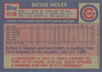 1984 Topps #618 Dickie Noles Back