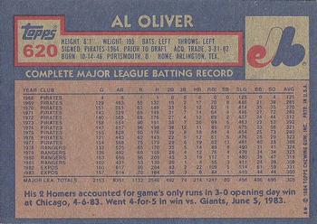 1984 Topps #620 Al Oliver Back