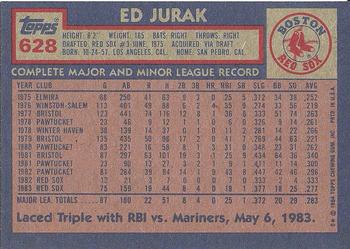 1984 Topps #628 Ed Jurak Back