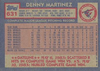 1984 Topps #631 Denny Martinez Back