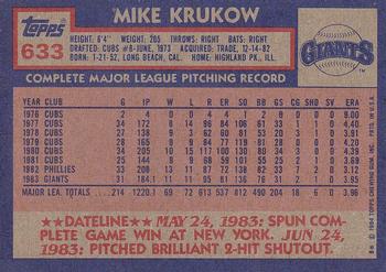 1984 Topps #633 Mike Krukow Back