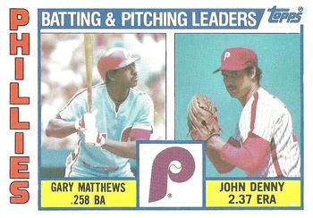 1984 Topps #637 Phillies Leaders / Checklist (Gary Matthews / John Denny) Front