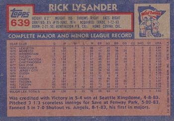 1984 Topps #639 Rick Lysander Back