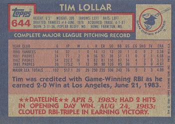 1984 Topps #644 Tim Lollar Back