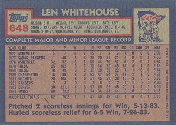 1984 Topps #648 Len Whitehouse Back