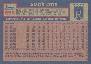 1984 Topps #655 Amos Otis Back