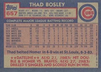 1984 Topps #657 Thad Bosley Back