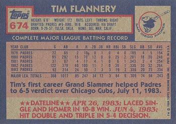 1984 Topps #674 Tim Flannery Back