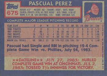 1984 Topps #675 Pascual Perez Back