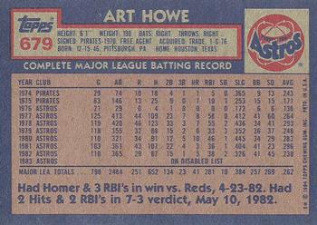 1984 Topps #679 Art Howe Back