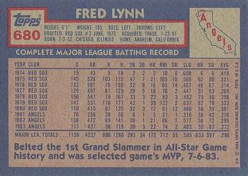 1984 Topps #680 Fred Lynn Back