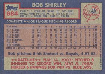1984 Topps #684 Bob Shirley Back