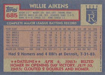 1984 Topps #685 Willie Aikens Back