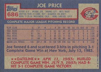 1984 Topps #686 Joe Price Back