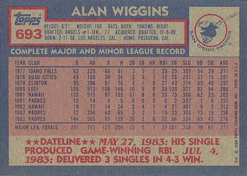 1984 Topps #693 Alan Wiggins Back