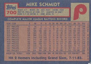 1984 Topps #700 Mike Schmidt Back
