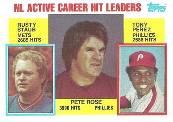 1984 Topps #702 NL Active Career Hit Leaders (Pete Rose / Rusty Staub / Tony Perez) Front