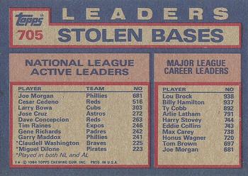 1984 Topps #705 NL Active Career Stolen Base Leaders (Joe Morgan / Cesar Cedeno / Larry Bowa) Back