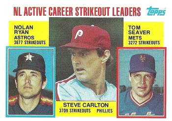 1984 Topps #707 NL Active Career Strikeout Leaders (Steve Carlton / Nolan Ryan / Tom Seaver) Front