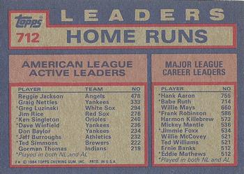 1984 Topps #712 AL Active Career Home Run Leaders (Reggie Jackson / Graig Nettles / Greg Luzinski) Back