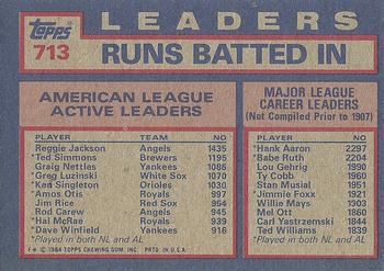 1984 Topps #713 AL Active Career RBI Leaders (Reggie Jackson / Ted Simmons / Graig Nettles) Back