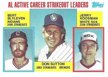 1984 Topps #716 AL Active Career Strikeout Leaders (Don Sutton / Bert Blyleven / Jerry Koosman) Front
