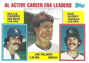 1984 Topps #717 AL Active Career ERA Leaders (Jim Palmer / Rollie Fingers / Ron Guidry) Front