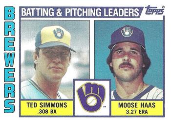 1984 Topps #726 Brewers Leaders / Checklist (Ted Simmons / Moose Haas) Front