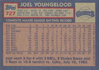 1984 Topps #727 Joel Youngblood Back