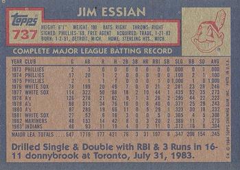 1984 Topps #737 Jim Essian Back