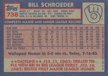 1984 Topps #738 Bill Schroeder Back