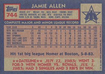1984 Topps #744 Jamie Allen Back