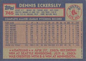 1984 Topps #745 Dennis Eckersley Back